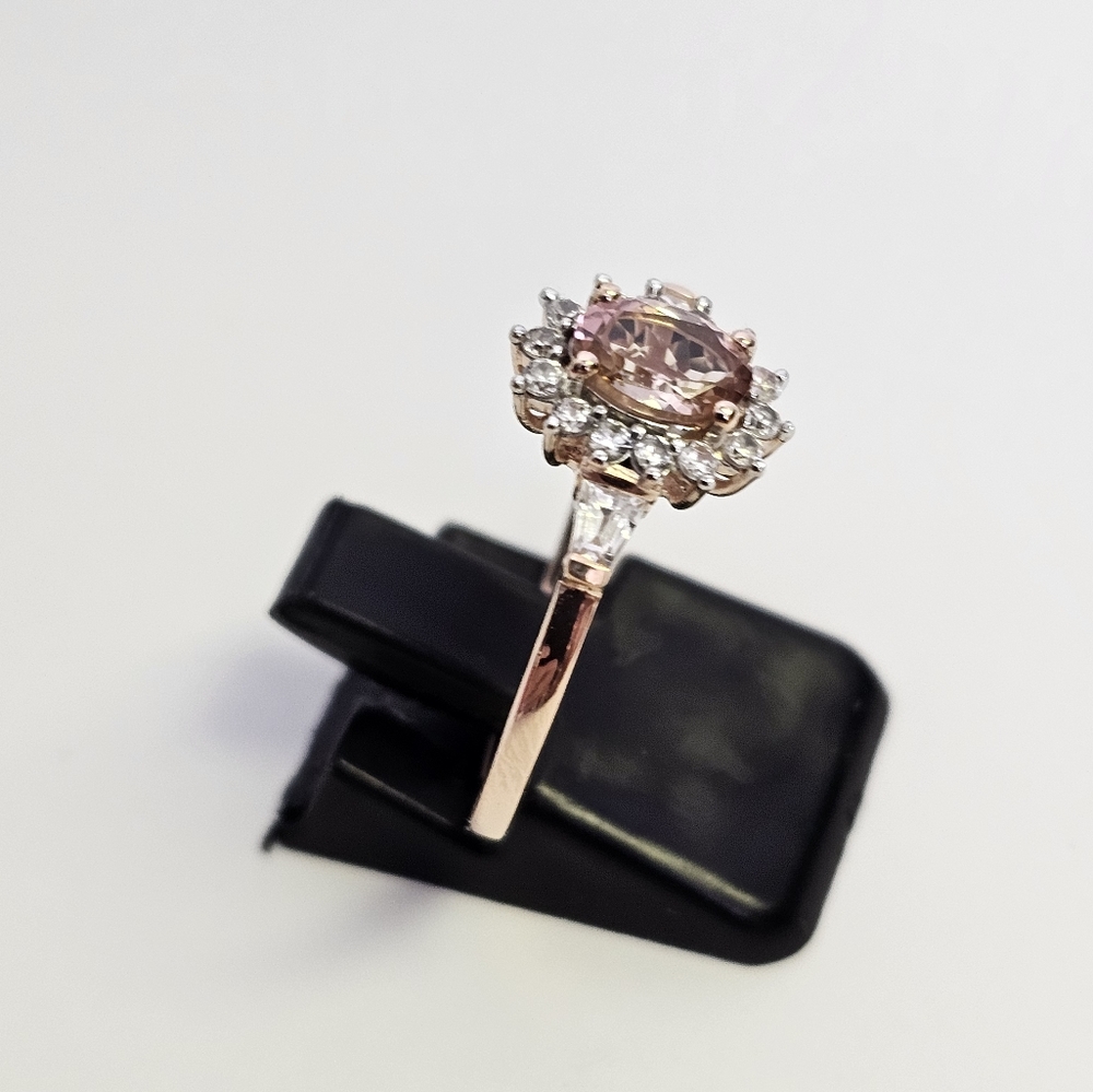 Genuine Blush Tourmaline & White Zircon Rose Gold over 925 Sz 9 - Picture 8 of 8